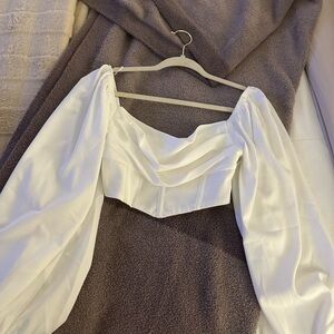 Princess Polly Asymmetrical Ruched Cream Crop Top